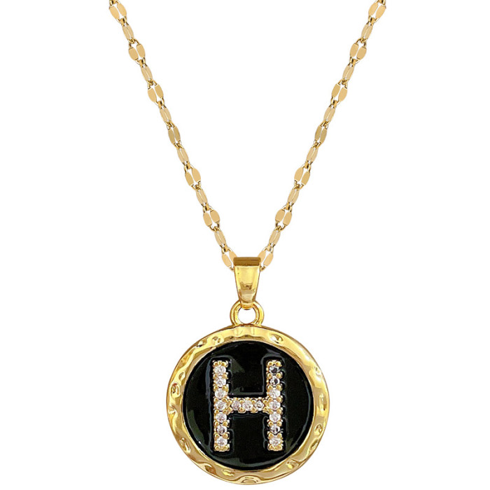 [Titanium Steel] Micro Inlaid Necklace and Earrings Set Light Luxury Oil Drop Letter Personality Elegant Party Earrings Necklace Combination