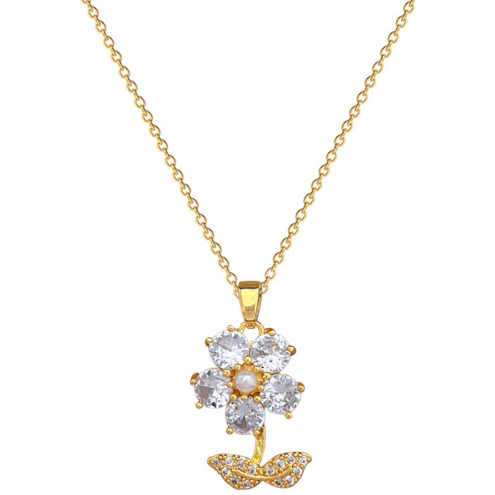 [Titanium Steel] Necklace and Earring Set Light Luxury Full Diamond Leaf Five-Leaf Flower Personality Temperament Banquet Earrings Necklace