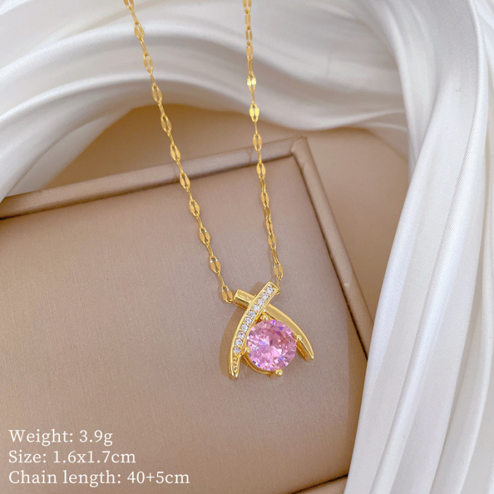 [Titanium Steel] Cross Water Drop Necklace and Earrings Set Light Luxury Micro Inlay Personality Temperament Banquet...
