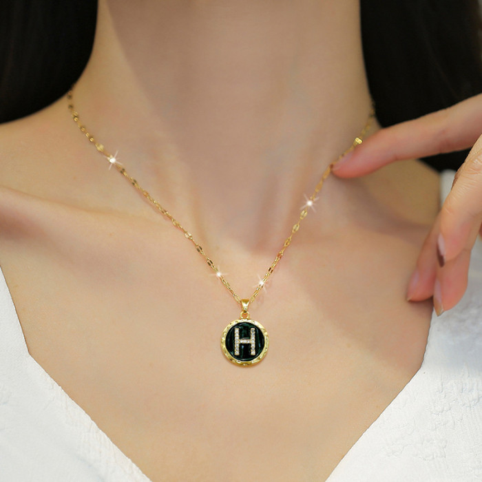 [Titanium Steel] Micro Inlaid Necklace and Earrings Set Light Luxury Oil Drop Letter Personality Elegant Party Earrings Necklace Combination
