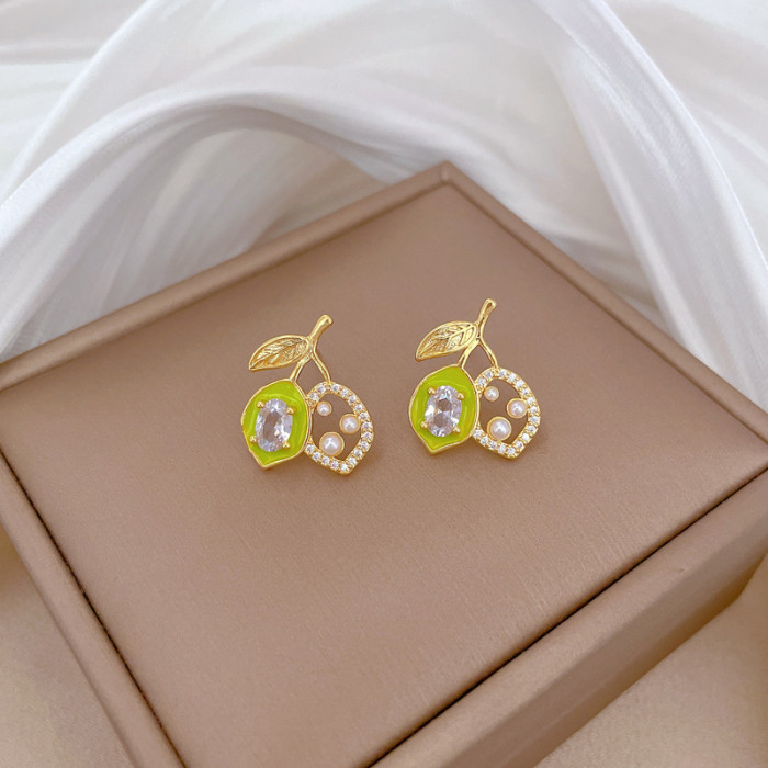 [Titanium Steel] Necklace and Earring Set Light Luxury Full Diamond Fruit Pearl Personality Temperament Banquet Earrings Necklace Set