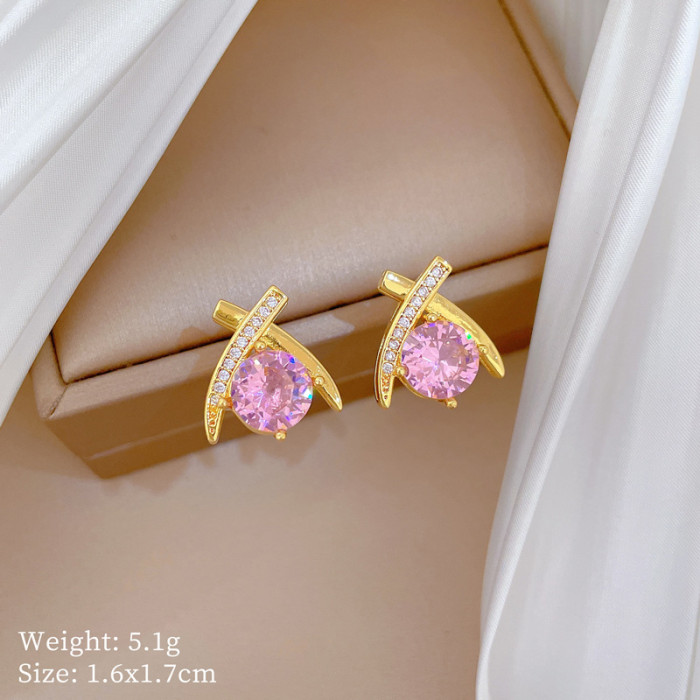 [Titanium Steel] Cross Water Drop Necklace and Earrings Set Light Luxury Micro Inlay Personality Temperament Banquet...