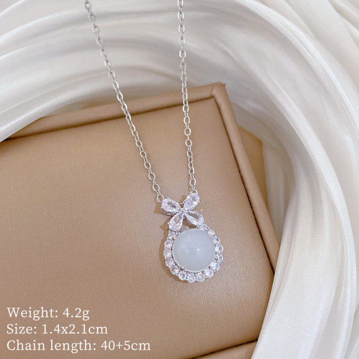[Titanium Steel] Bowknot Earrings Set Light Luxury Rhombus Pendant Personality Elegant Party Earrings Necklace Set, J...