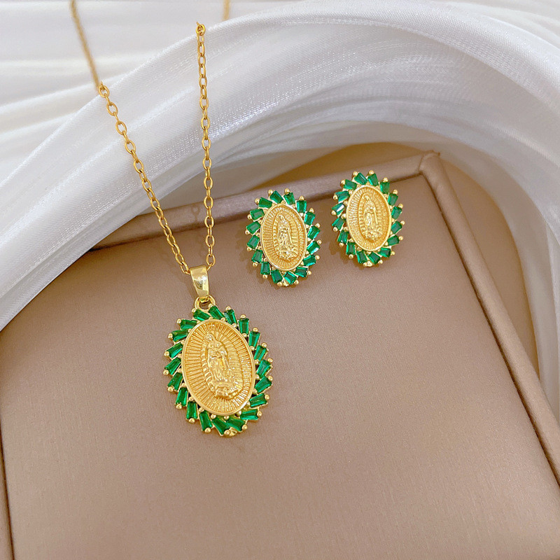 [Titanium Steel] Egg-Shaped Rotating Portrait Luxurious Elegant Full Diamond Necklace for Women Versatile Collarbone Titanium Steel Chain