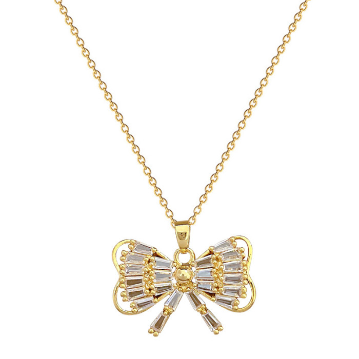 [Titanium Steel] Necklace and Earring Set Light Luxury Heavy Craft Bow Full Diamond Personality Temperament Banquet Earrings Necklace Set