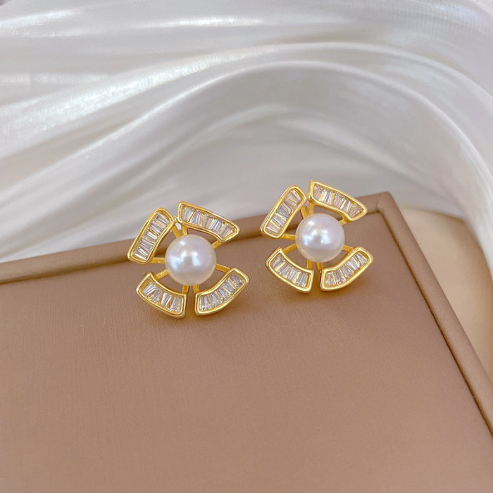 [Titanium Steel] Necklace and Earring Set Light Luxury Full Diamond Irregular Pearl Personality Elegant Party Earrings Necklace Set