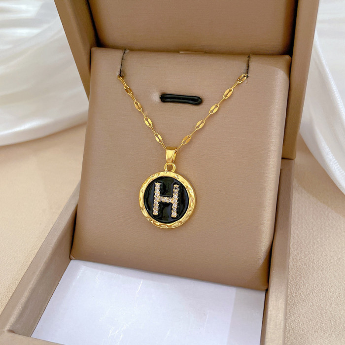 [Titanium Steel] Micro Inlaid Necklace and Earrings Set Light Luxury Oil Drop Letter Personality Elegant Party Earrings Necklace Combination