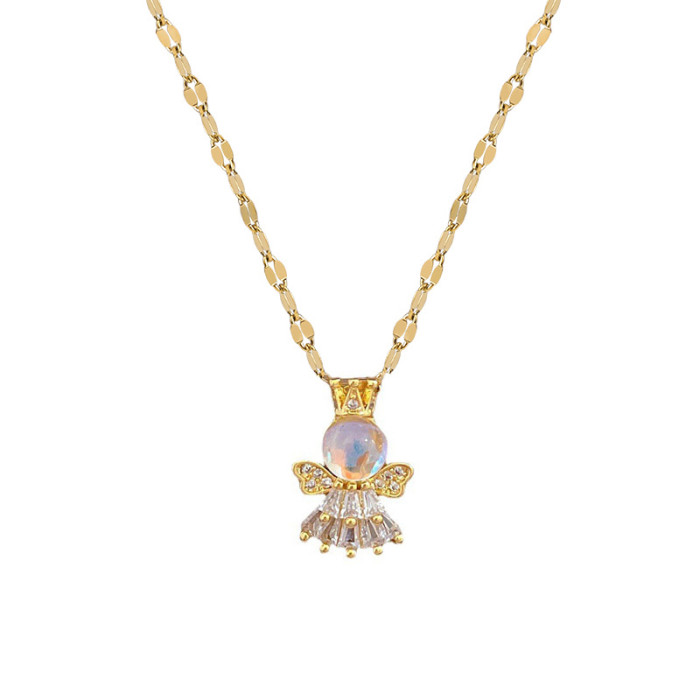 [Titanium Steel] Angel Aurora Necklace and Earrings Set Light Luxury Micro Inlay Personality Temperament Banquet Earr...