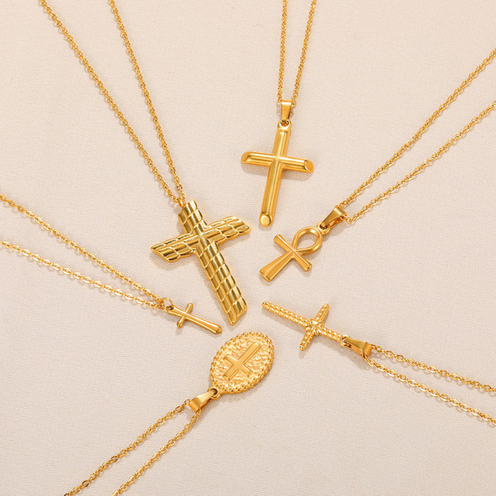 Cross-border Simple Cross Pendant Necklace Hydraulic Stainless Steel Unisex Necklace 18k Gold Plated Manufacturer Dropshipping