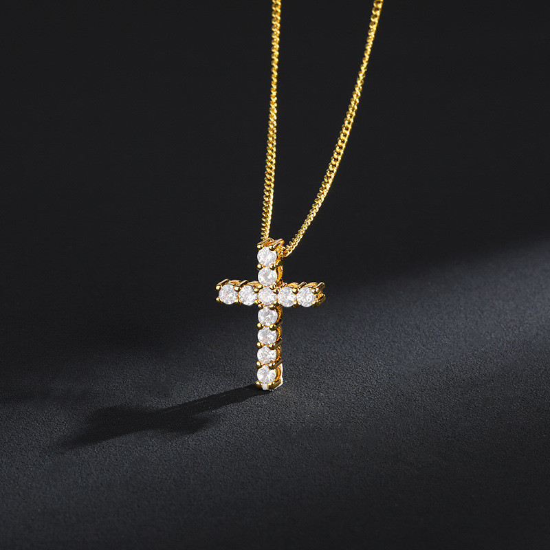 European and American Hip-Hop Jewelry Micro-Inlaid Zircon Cross Pendant Unisex Trendy Personality Necklace Wholesale