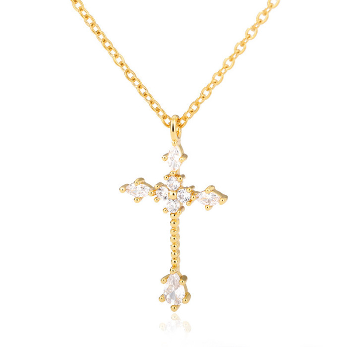 Cross-border Jewelry Copper Inlaid Zircon Cross Necklace Fashion Gift for Men and Women Religious Cross Pendant In Stock