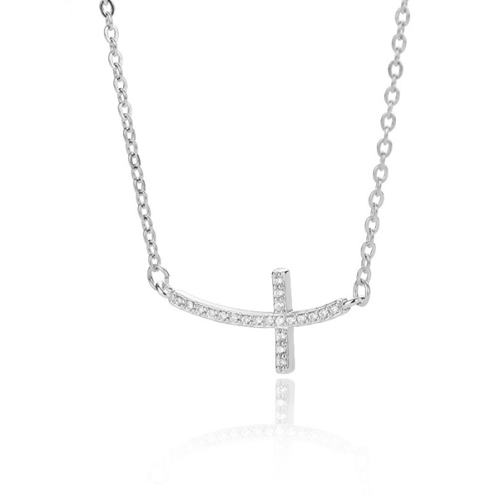AliExpress Simple Cross Zircon Pendant Necklace Unisex Curved Cross Necklace Religious Style Dropshipping
