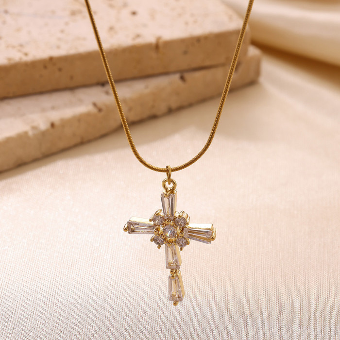 European and American Foreign Trade Geometric Design Necklace for Women, Cross Goddess Exquisite French Pendant Jewelry, Factory Direct Sales Model