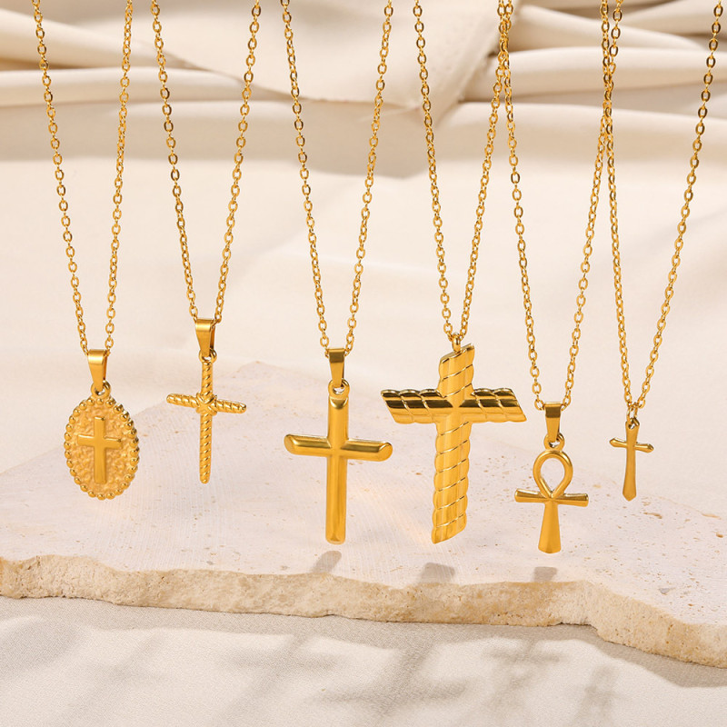 Cross-border Simple Cross Pendant Necklace Hydraulic Stainless Steel Unisex Necklace 18k Gold Plated Manufacturer Dropshipping