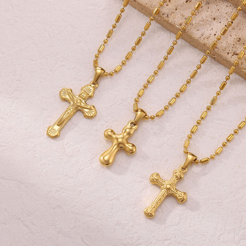 European and American Simple Cross Pendant Necklace Hydraulic Stainless Steel Unisex Necklace 18K Gold Plated Manufacturer Wholesale