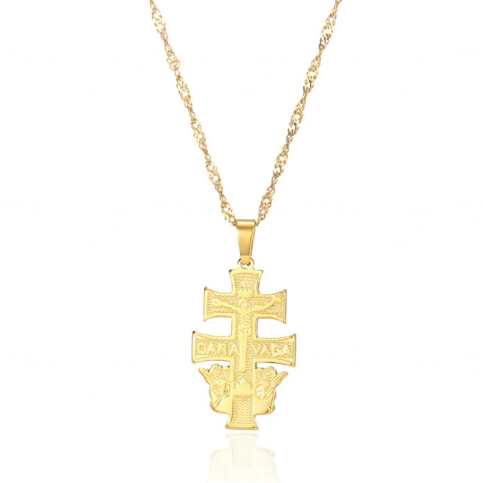 Cross-border New Necklace for Men and Women, Couple's Cross Pendant, Exquisite Stainless Steel Gold-plated Cross Jewelry Manufacturer