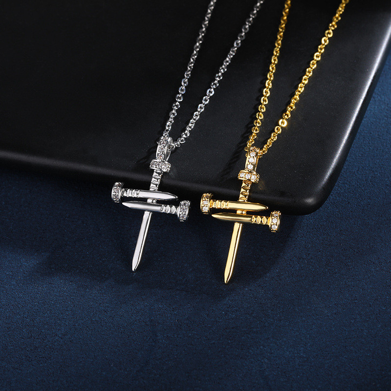 European and American Hip-Hop Jewelry Micro-Inlaid Zircon Cross Pendant Unisex Trendy Personality Necklace Wholesale