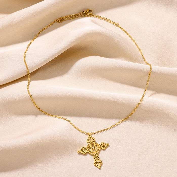 Style Stainless Steel Gold Plated Cross Letter Necklace Unisex Family Name Necklace Pendant