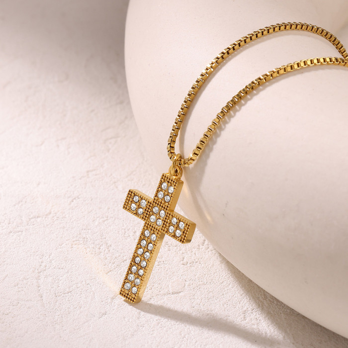 European and American Hot-Selling Cross Necklace for Men and Women Stainless Steel Gold-Plated Necklace Ethnic Style Simple Jewelry Wholesale