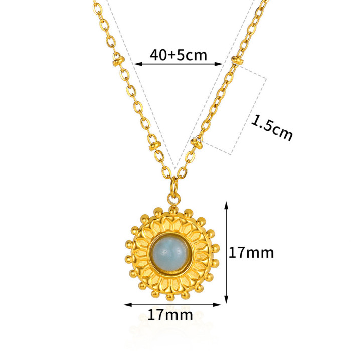 Amazon New Natural Stone Inlaid Necklace for Women New Sun Cross Stainless Steel Necklace Manufacturer Dropshipping