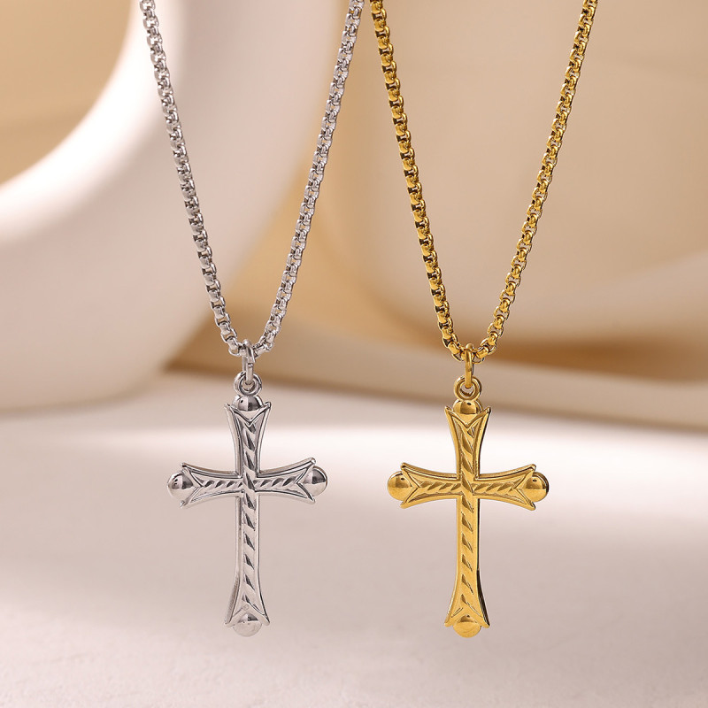 European and American Hot-Selling Cross Necklace for Men and Women Stainless Steel Gold-Plated Necklace Ethnic Style Simple Jewelry Wholesale