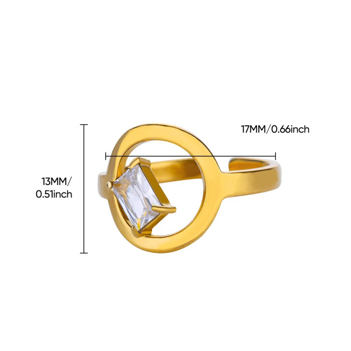New 18K Gold Stainless Steel Zircon Open Ring High-End Ins Style Titanium Steel Jewelry Rings