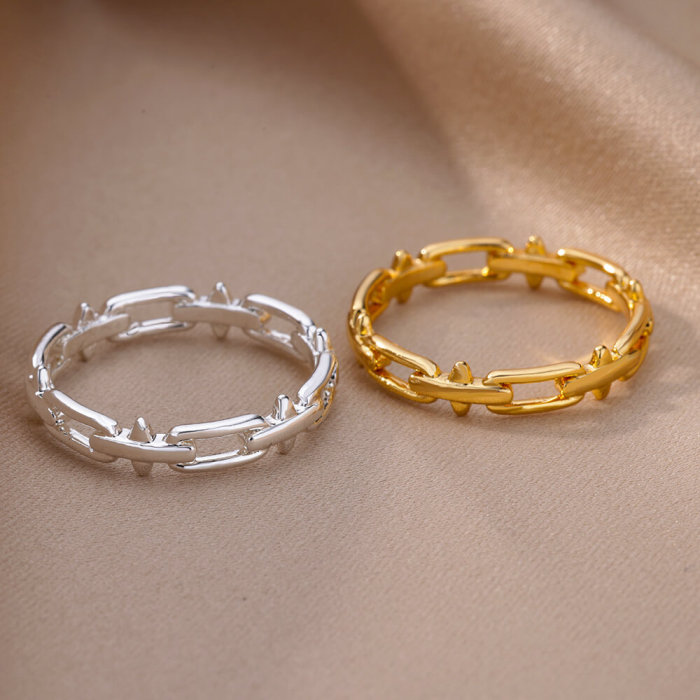 Ins Style Simple Ring Hollow Ring 18K Gold Plated Stainless Steel Hydraulic Geometric Ring Unisex Jewelry Wholesale