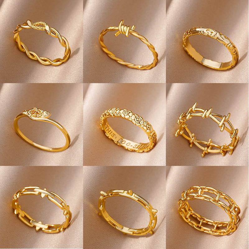 Ins Style Simple Ring Hollow Ring 18k Gold Plated Stainless Steel Hydraulic Geometric Ring Unisex Jewelry Wholesale