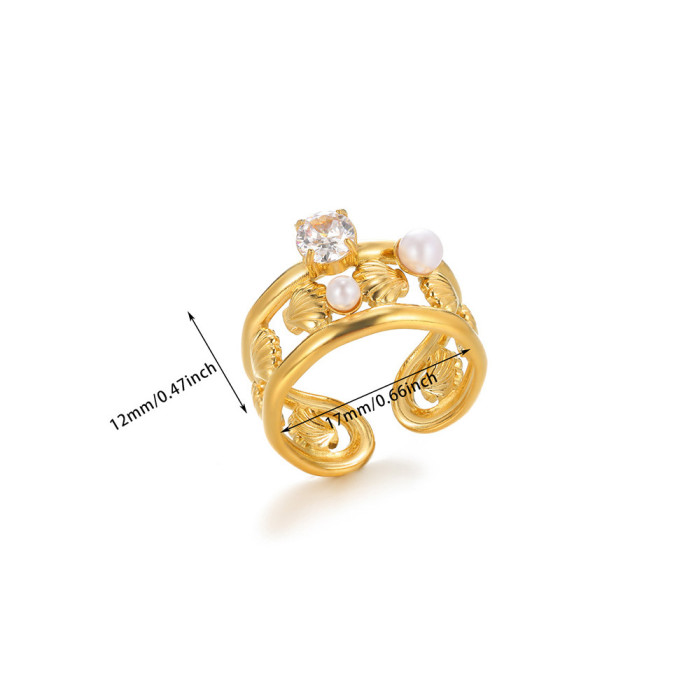 Stainless Steel Imitation Pearl Ring INS Style Retro Exaggerated Geometric Heart-Shaped Ring Titanium Steel Butterfly...