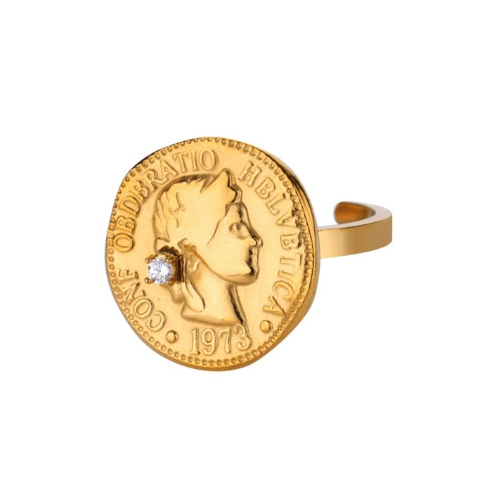 New Style Geometric Round Portrait Ring 18K Gold Stainless Steel Open Ring Wholesale Ring Portrait Ring