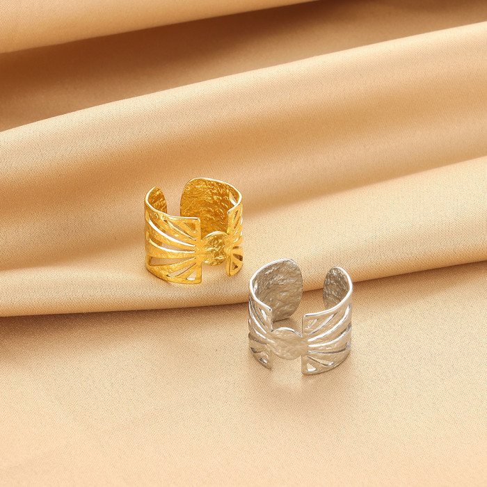 Amazon New Heart-Shaped Geometric Wide Ring for Women, Stainless Steel Gold Plated Open Ring, Manufacturer Direct Shi...