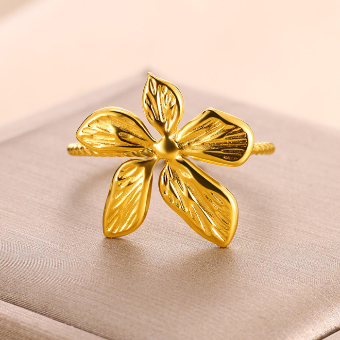 Fashion Personality Niche Flower Design Women's Ring Vintage Simple Stainless Steel New Open Ring