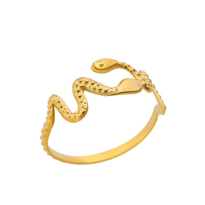 New Snake-Shaped Ring 18K Gold Plated Stainless Steel Hydraulic Four-Leaf Clover Ring Female Evil Eye Ring