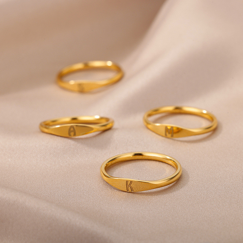 European and American New Style Stainless Steel Gold 26 Letter Rings Fashion Simple Trendy Women's Jewelry Manufacturer Wholesale