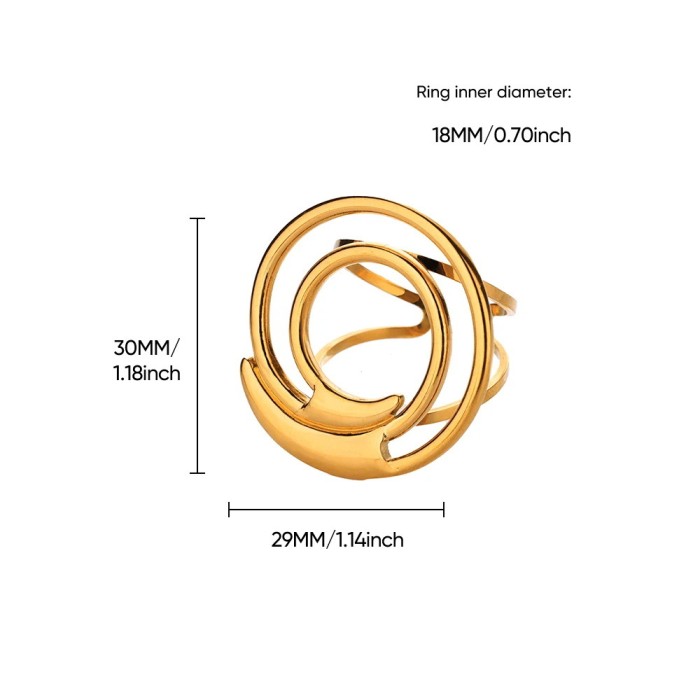 New Exaggerated Large Ring Heart-shaped Ring Niche Design Stainless Steel 18K Gold Plated Open Round Ring