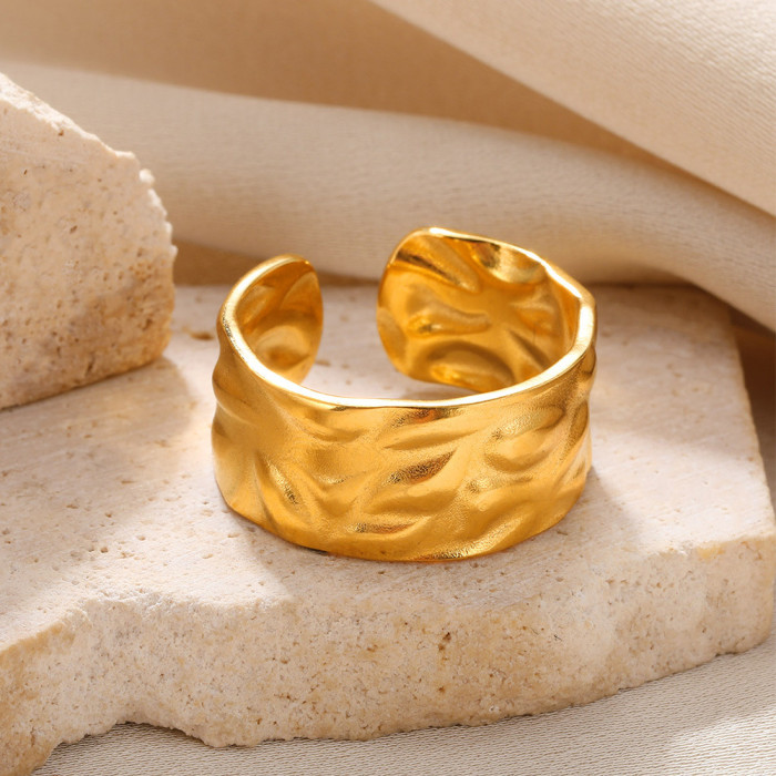 New Geometric Wide Stainless Steel Hydraulic Ring 18K Gold Plated Unisex Couple Niche Ring Wholesale