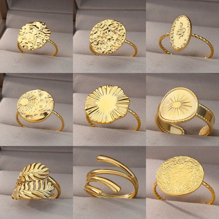 New Style Stainless Steel Hydraulic Geometric Open Ring Wide Version Unisex Ring 18K Gold Plated Ring