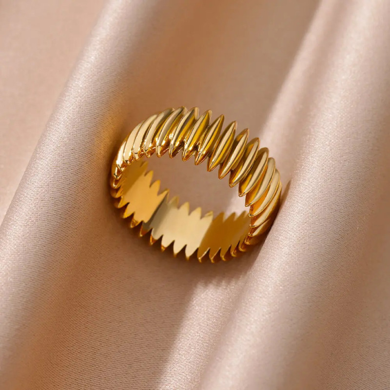 European and American Trend Street Style Simple Spiral Pattern Snake Ring 18K Gold Plated Stainless Steel Metal Texture Fashion Ring
