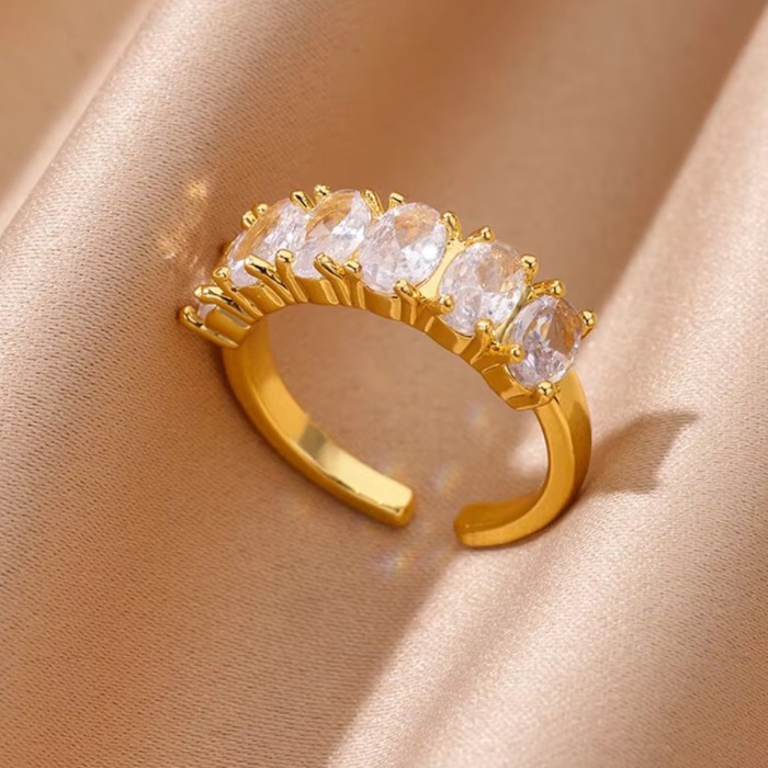 INS Fashion Personality Ring Colorful Zircon Women's Design Sense Light Luxury Trendy Steel Ring Jewelry Wholesale