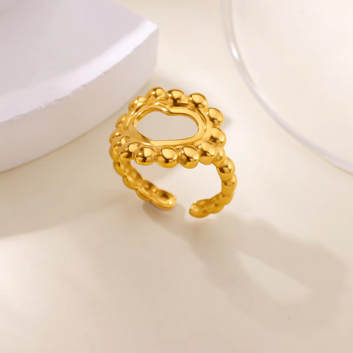 New Style Personality Heart-shaped Open Buckle Ring for Women Fashion Simple 18K Plated Stainless Steel Cross Ring Je...