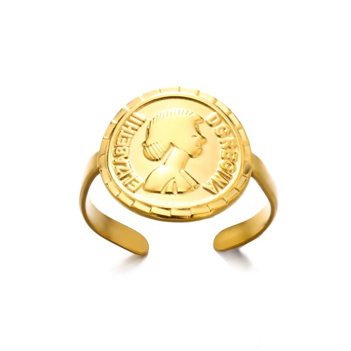 New Style Geometric Round Portrait Ring 18K Gold Stainless Steel Open Ring Wholesale Ring Portrait Ring