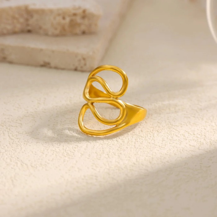 INS Simple New Style Women's Geometric Hollow Ring Stainless Steel Gold Plated Multi-Layer Open Titanium Steel Ring W...