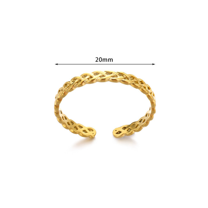 INS Retro Wrinkled Luxury High-End Stainless Steel Adjustable Open Ring Niche Design Minimalist Style Ring