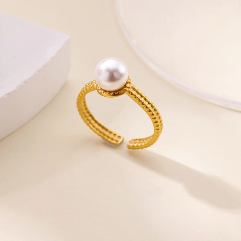 Ins Style New Stainless Steel Imitation Pearl Series Ring for Women, Niche Heart-shaped Ring, Titanium Steel Light Luxury Hand Jewelry Wholesale