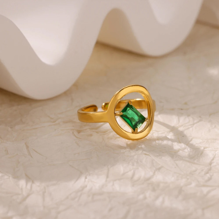 New 18K Gold Stainless Steel Zircon Open Ring High-End Ins Style Titanium Steel Jewelry Rings