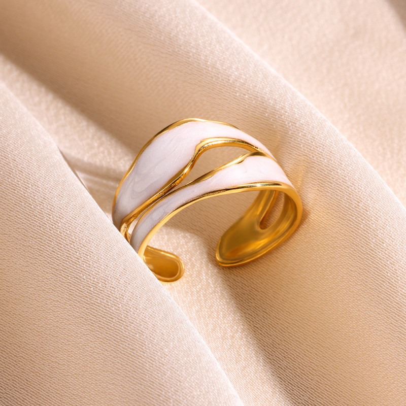 European and American New Style Oil Drop Wave Adjustable Open Ring for Women Fashionable Temperament Stainless Steel Jewelry Wholesale