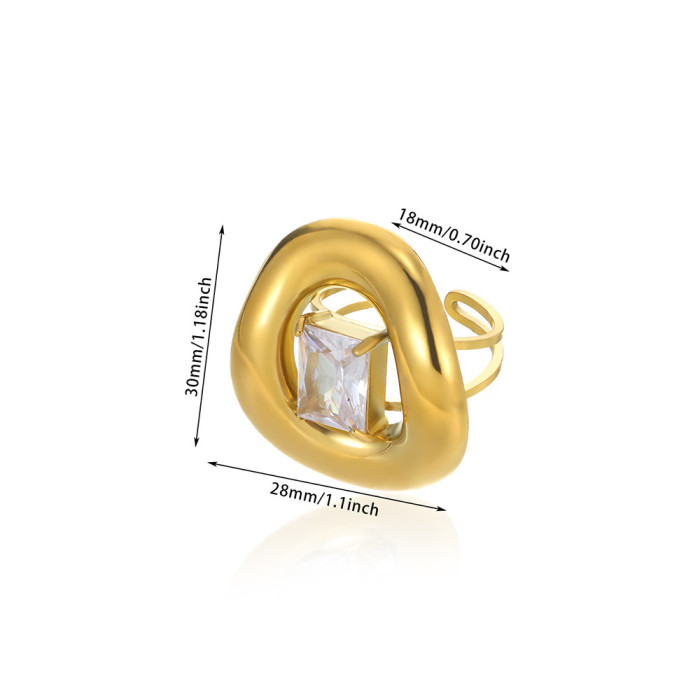 New Stainless Steel Pearl Zircon Ring for Women Sunflower Geometric Open Shell Ring