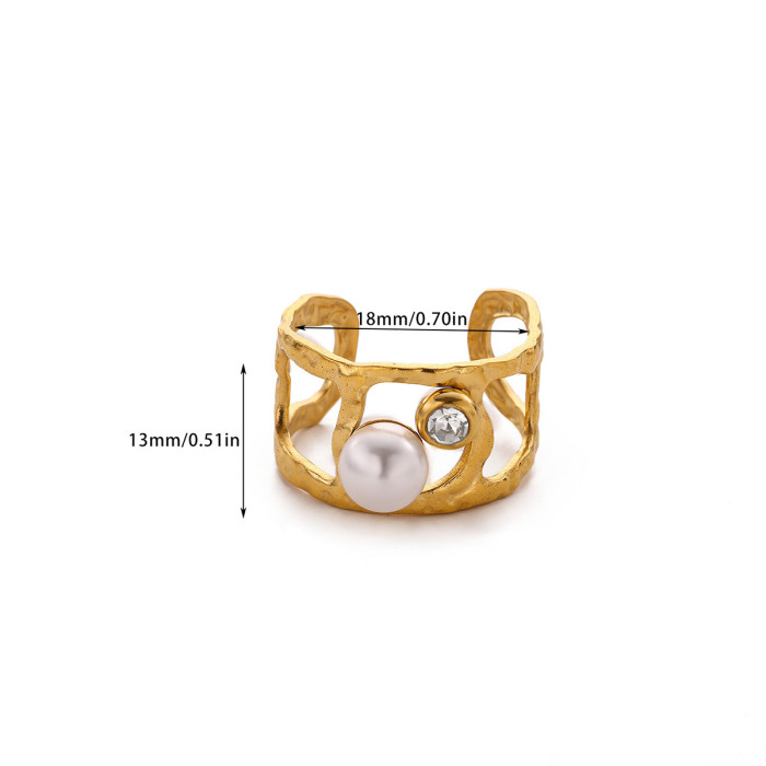 Korean Style Simple Stainless Steel Heart-Shaped Imitation Pearl Ring 18K Gold Plated Heart Women's Ring Manufacturer...