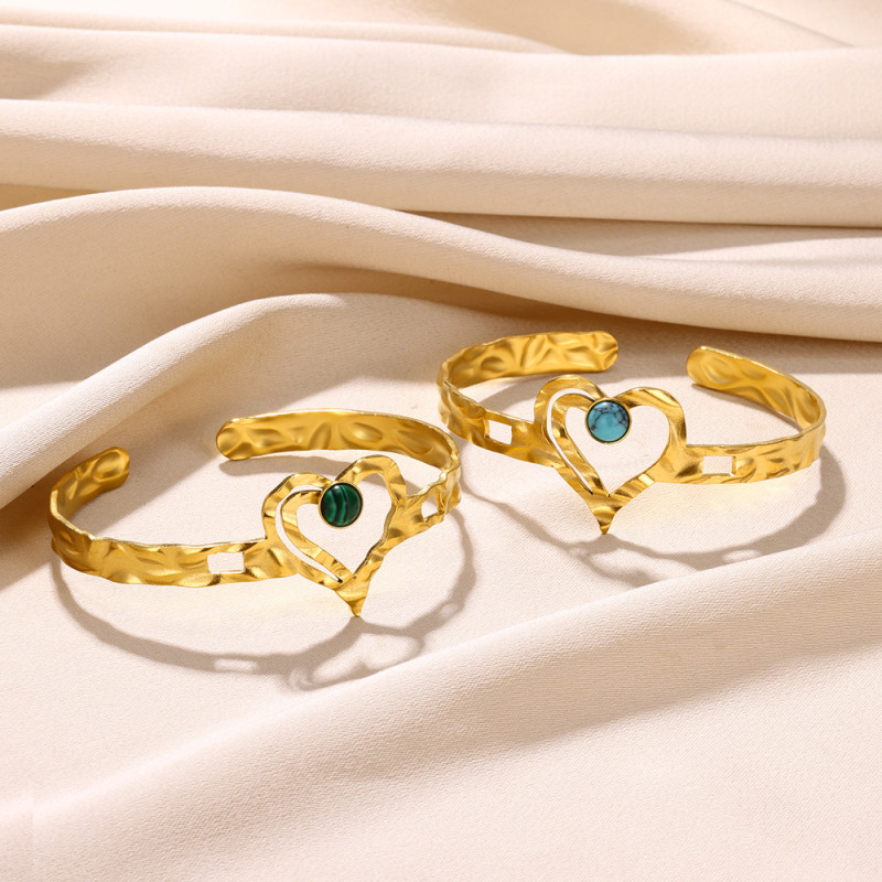 European and American Retro Stainless Steel Bracelet 18k Gold Plated Ring Inlaid with Malachite Jewelry Wholesale Women's Bracelet