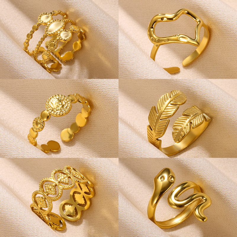 European and American Foreign Trade Cross-Border Fashion Trendy Women's Open Stainless Steel Hydraulic Ring Heart-Shaped Hollow Finger Snake-Shaped Ring